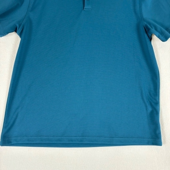 Reebok Polo Shirt Green-ish Blue Fine Stripes Black Logo on Front Size L - Picture 4 of 11